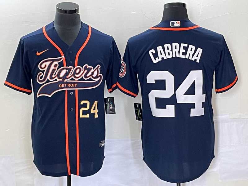 Men%27s Detroit Tigers #24 Miguel Cabrera Number Navy Blue Cool Base Stitched Baseball Jersey->cleveland indians->MLB Jersey